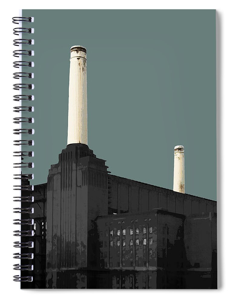 Battersea Spiral Notebook featuring the mixed media Power - Blue GREY #2 by BFA Prints