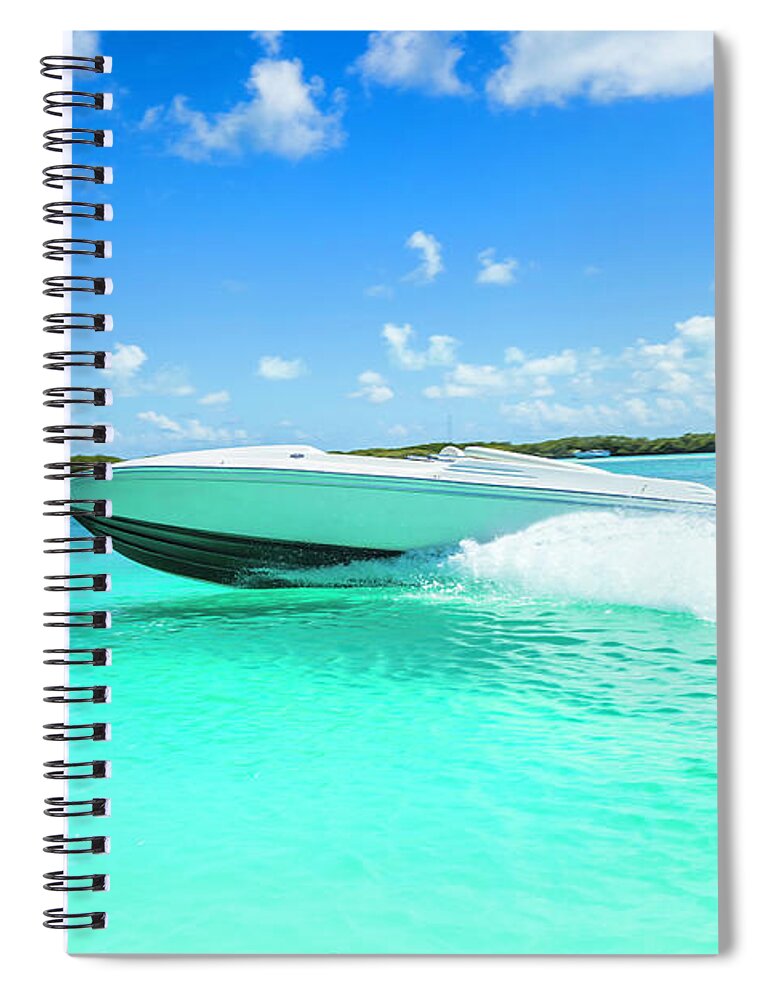 Racing Boat Spiral Notebook featuring the photograph Power Boat Sailing At Fast Speed by Apomares