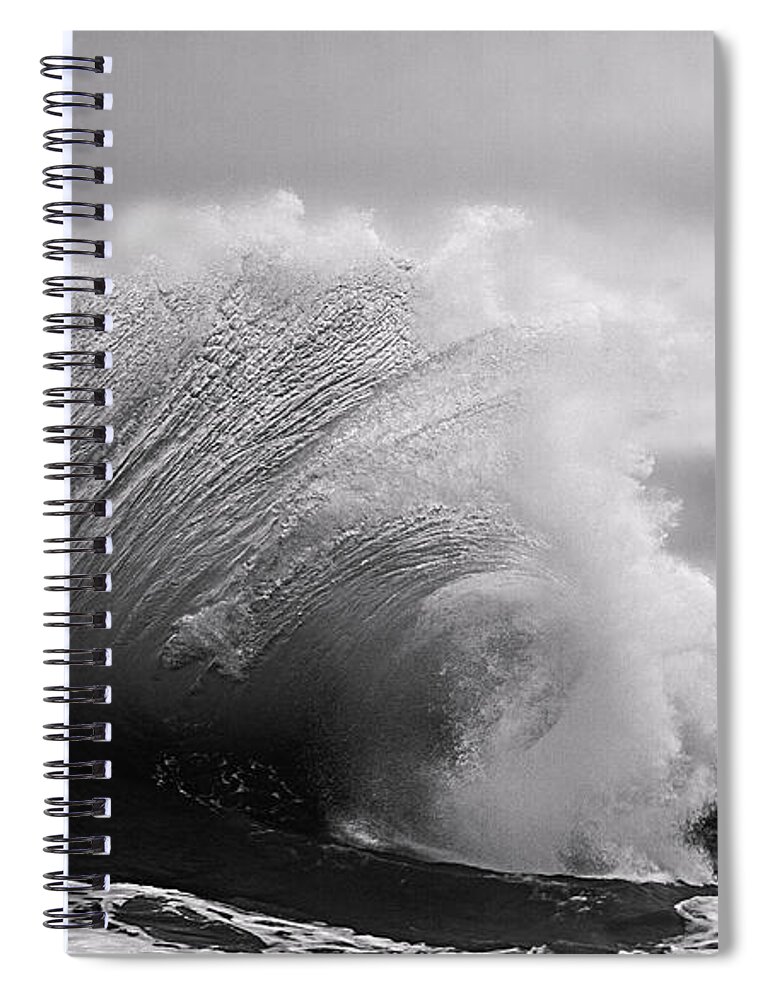 Beach Spiral Notebook featuring the photograph Power in the Wave BW By Denise Dube by Denise Dube