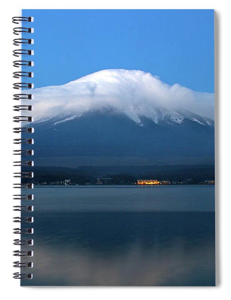 Scenics Spiral Notebook featuring the photograph Pre-dawn Mt. Fuji With Wing Clouds by Lisa Lyons - Moments In Time