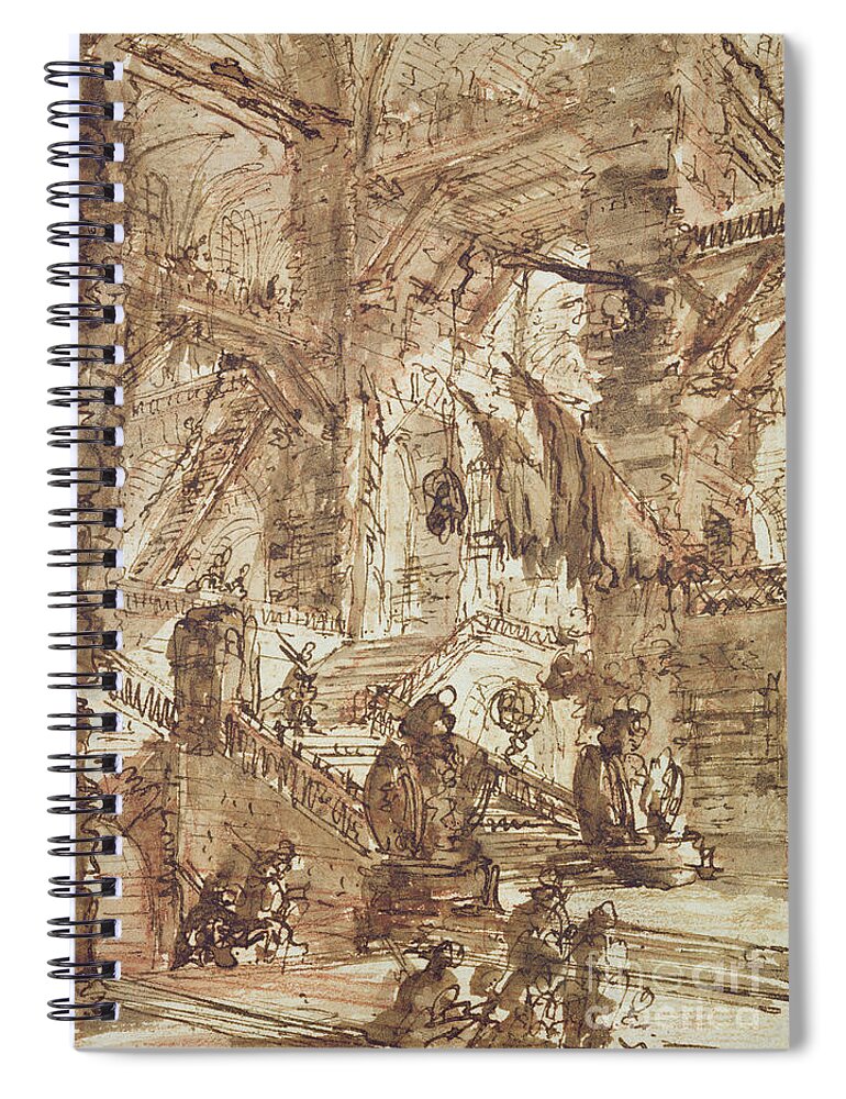 Prison; Gaol; Jail; Incarceration; Dungeon; Imaginary; Fantastic Spiral Notebook featuring the drawing Preparatory drawing for plate number VIII of the Carceri al'Invenzione series by Giovanni Battista Piranesi