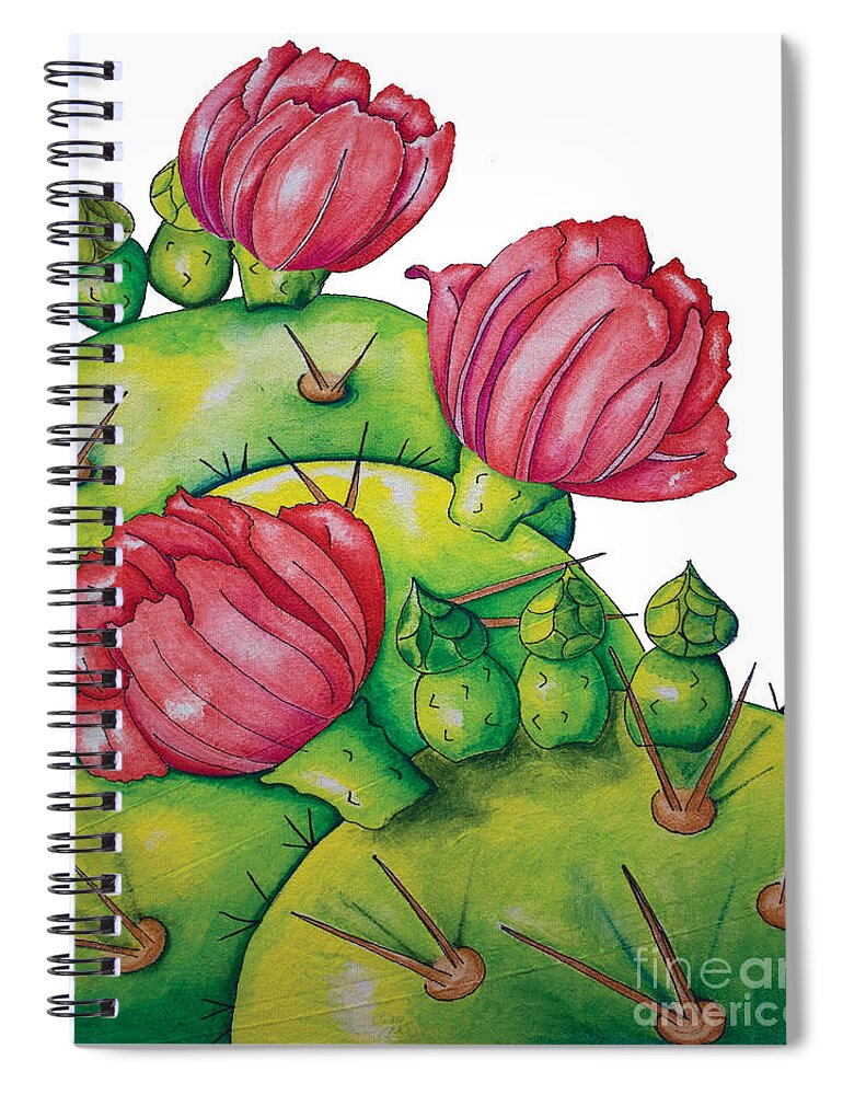 Floral Spiral Notebook featuring the painting Prickly Pear Bloom by Kandyce Waltensperger