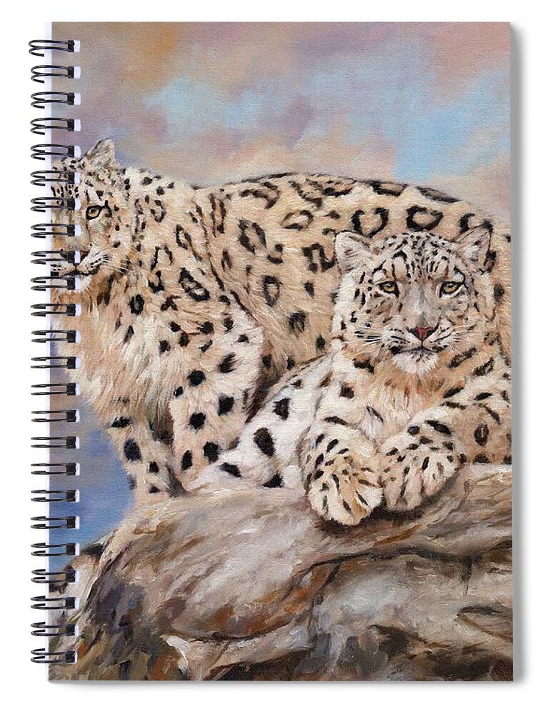 Snow Leopard Spiral Notebook featuring the painting Princes Of The Peaks by David Stribbling