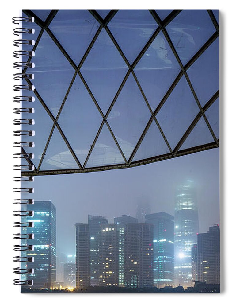 Tranquility Spiral Notebook featuring the photograph Pudong District Skyline In Fog by Paul Souders