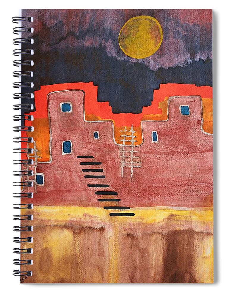 Pueblo Spiral Notebook featuring the painting Pueblito original painting by Sol Luckman