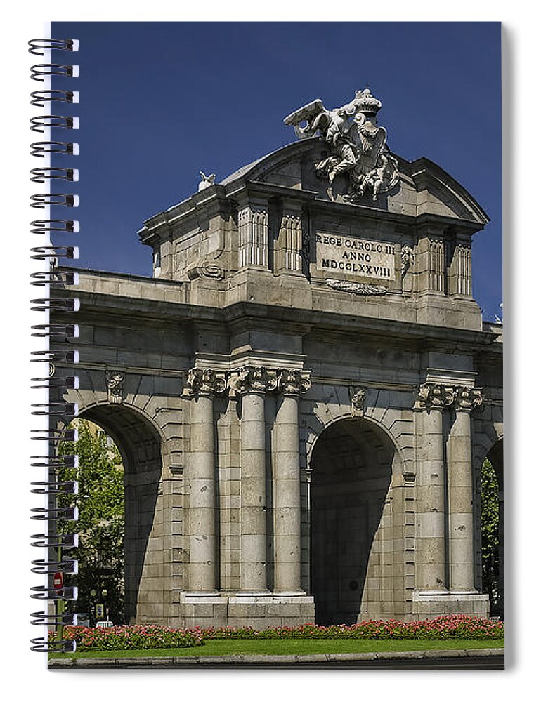 Alcala Spiral Notebook featuring the photograph Puerta De Alcala Madrid Spain by Susan Candelario