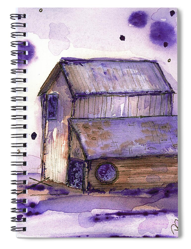 Barn Spiral Notebook featuring the painting Purple Barn Art by Dawn Derman