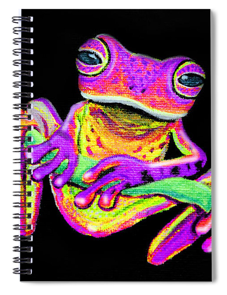 Purple Frog Spiral Notebook featuring the painting Purple frog on a vine by Nick Gustafson