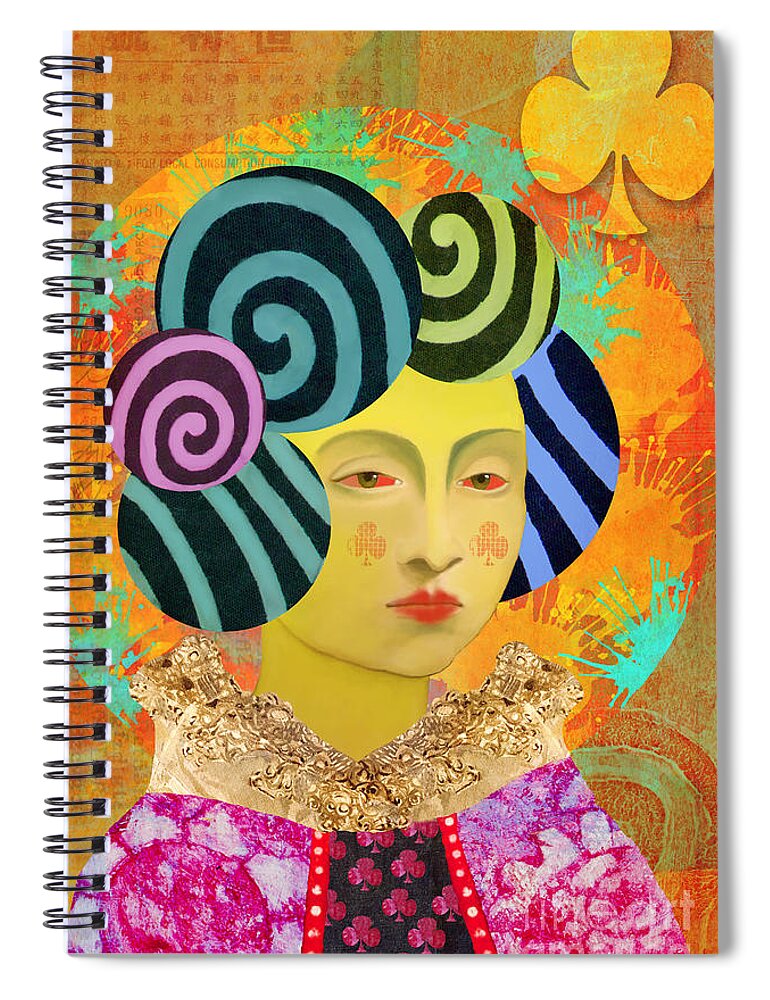 Queen Of Clubs Spiral Notebook featuring the digital art Queen Of Clubs Custom Order by Elena Nosyreva