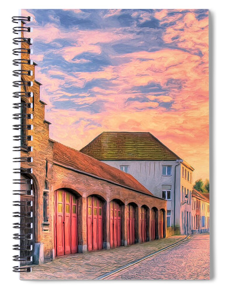Quiet Spiral Notebook featuring the painting Quiet Village Sunset by Dominic Piperata