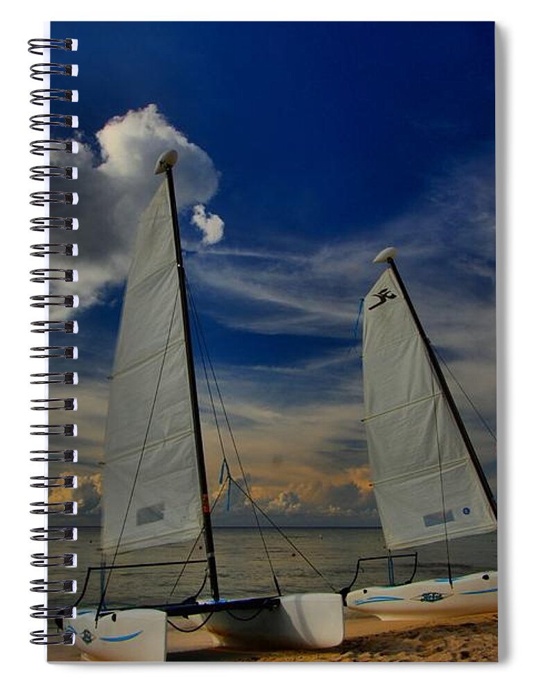 Caribbean Ocean Spiral Notebook featuring the photograph Quintana Roo Hobie Cats by Adam Jewell