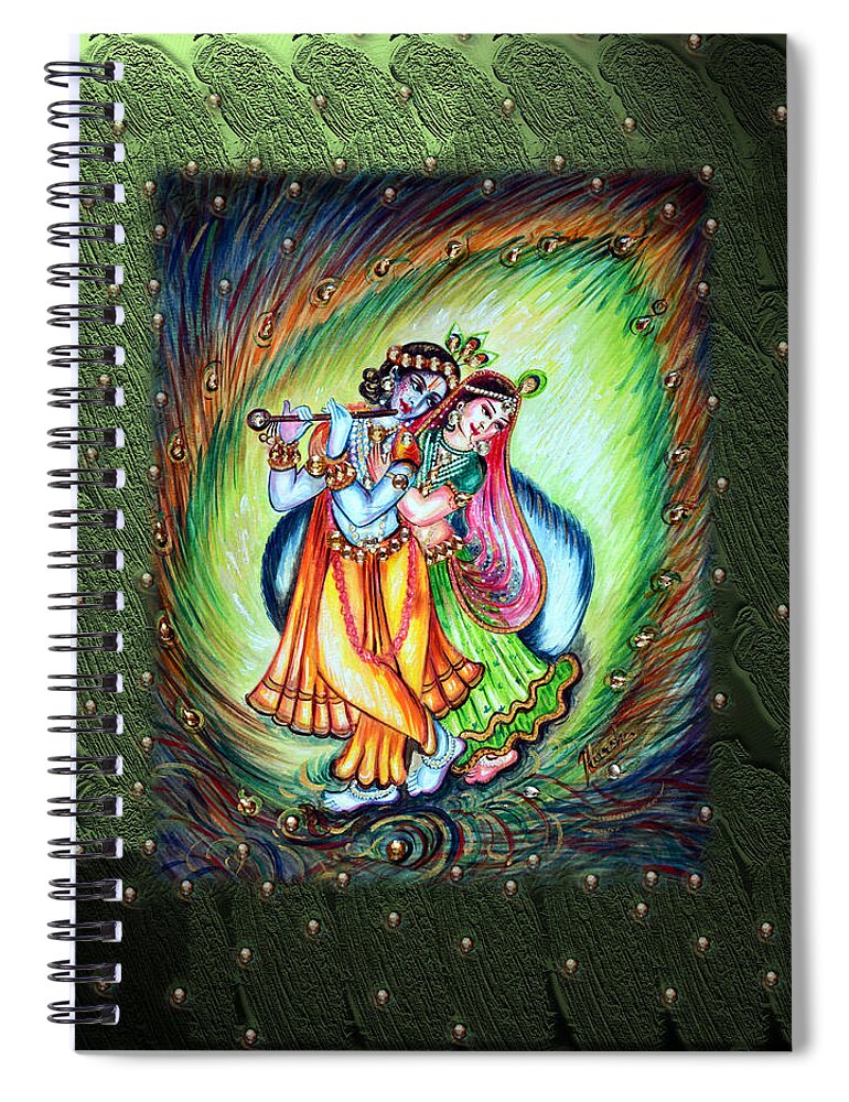Krishna Spiral Notebook featuring the painting Radha Krishna by Harsh Malik