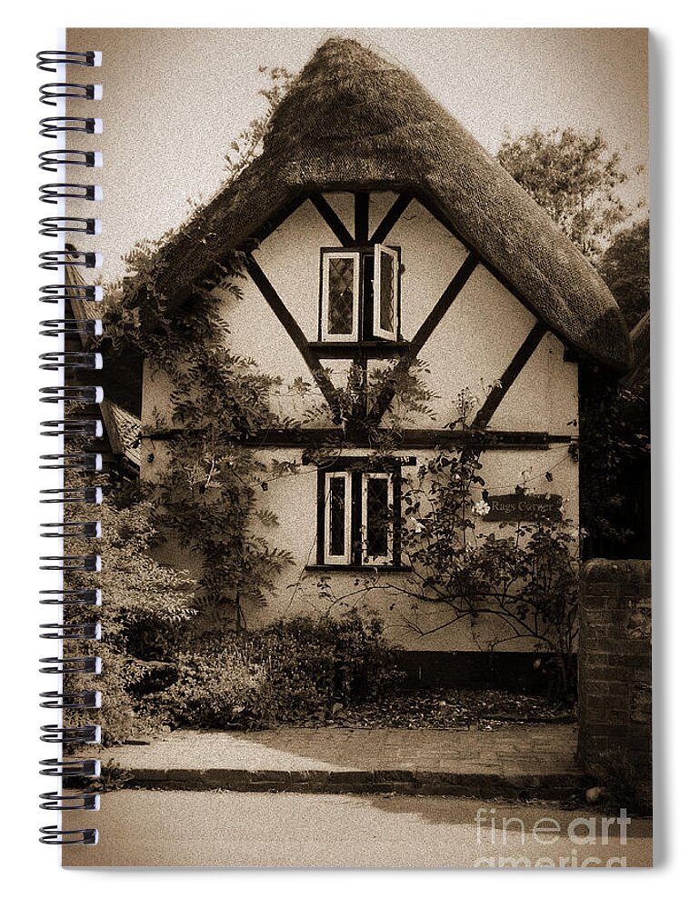 Rags Cottage Spiral Notebook featuring the photograph Rags Corner Cottage Nether Wallop Olde Sepia by Terri Waters