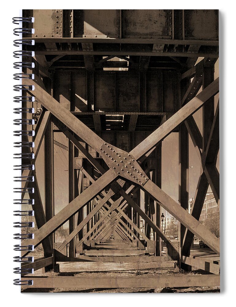 Jemmy Archer Spiral Notebook featuring the photograph Railroad Trestle Sepia by Jemmy Archer
