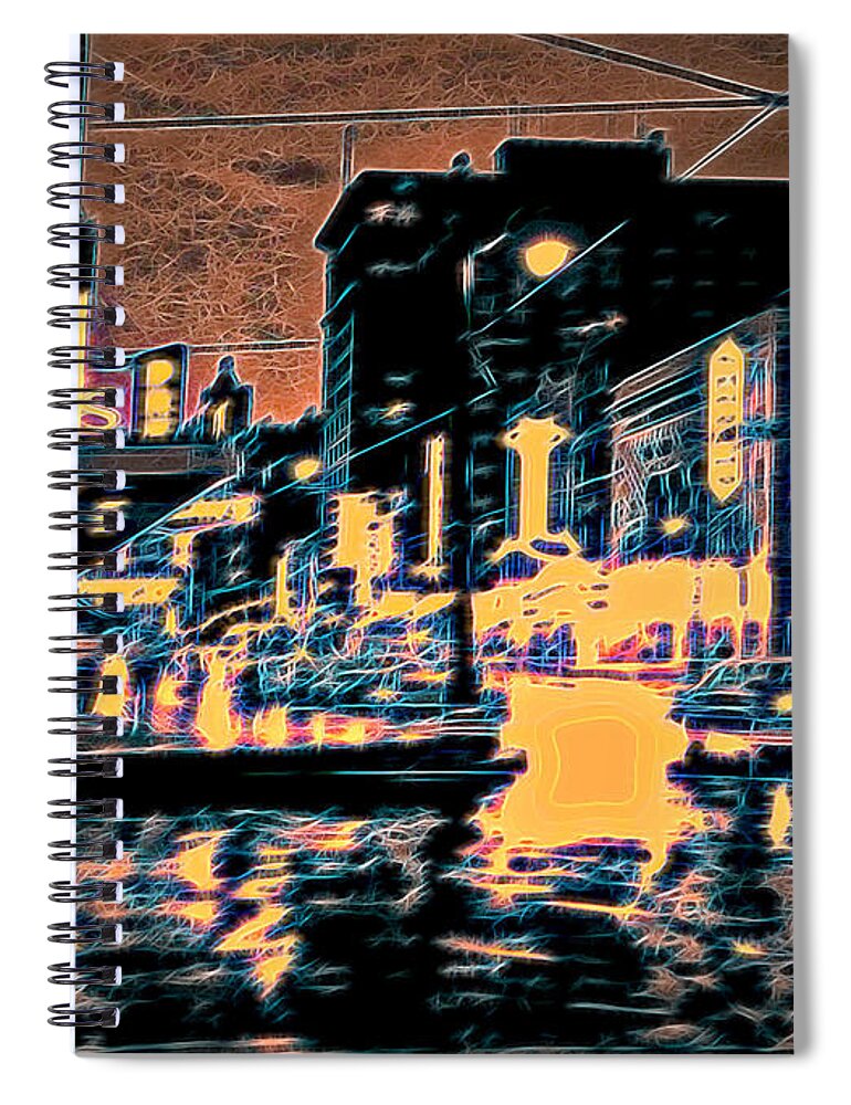 Street Spiral Notebook featuring the digital art Rain and Reflection Brilliant by Cathy Anderson