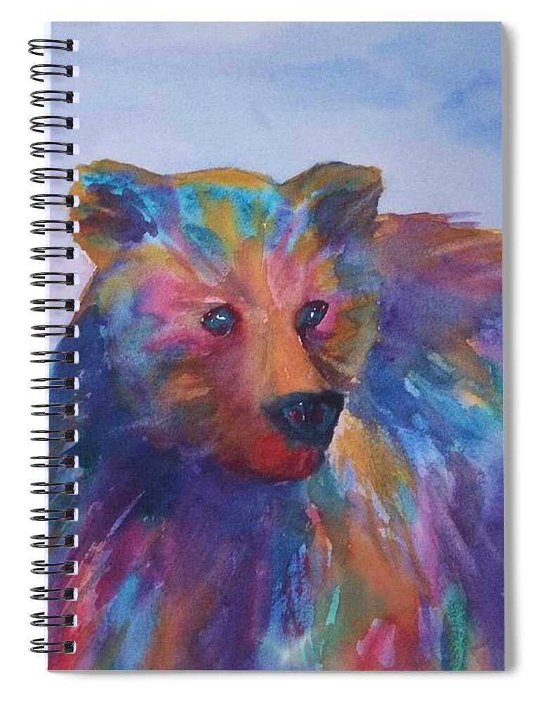 Bear Spiral Notebook featuring the painting Rainbow Bear by Ellen Levinson