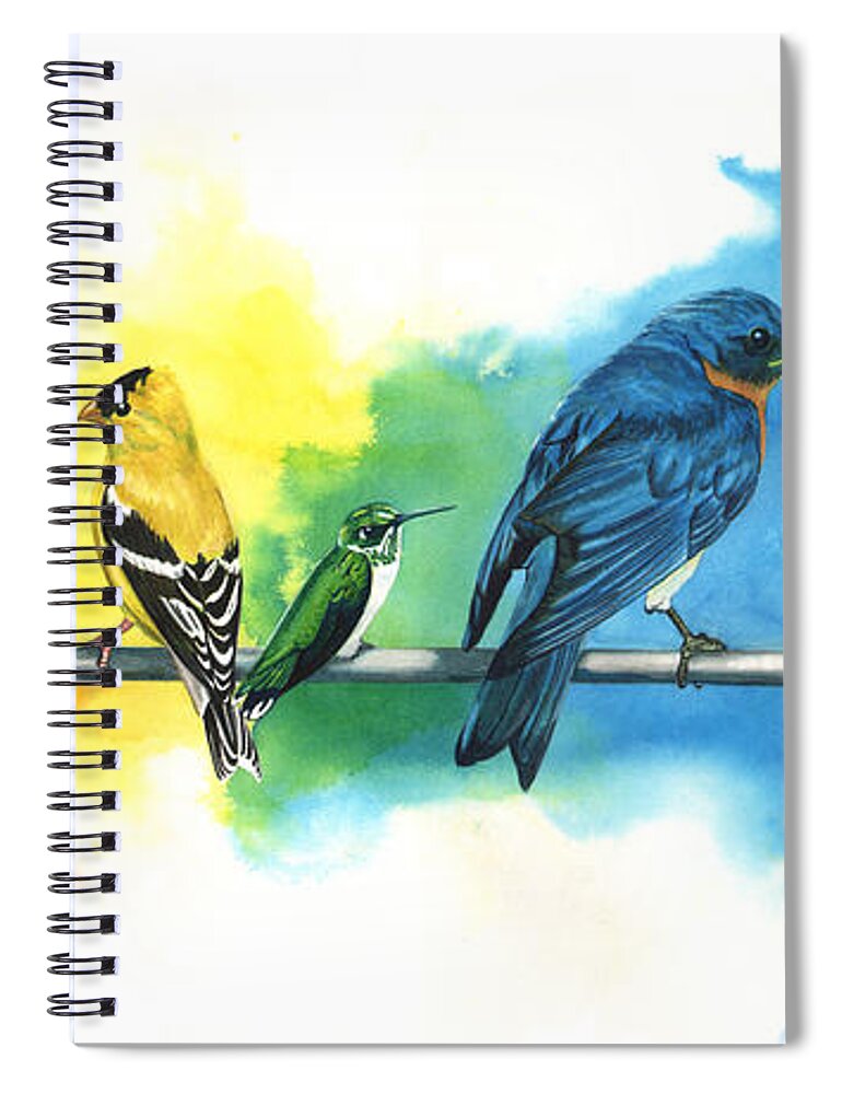 Rainbow Spiral Notebook featuring the painting Rainbow Birds by Antony Galbraith