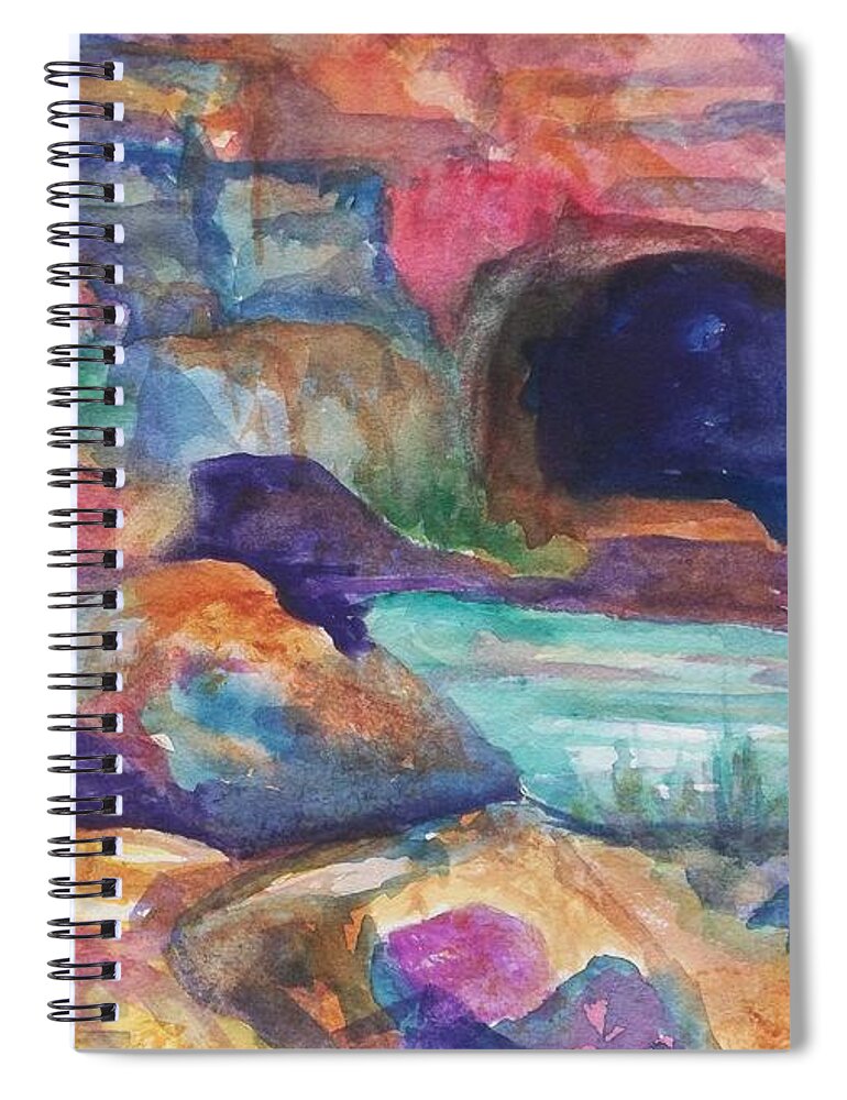 Cave Spiral Notebook featuring the painting Rainbow Cave by Ellen Levinson
