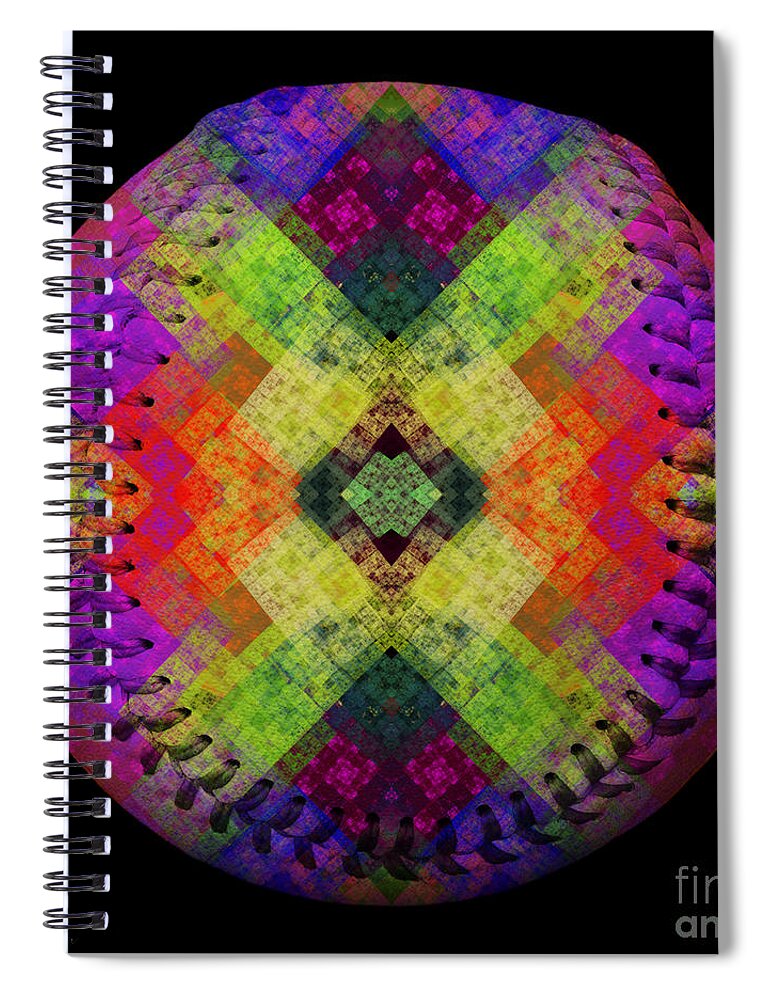 Baseball Spiral Notebook featuring the digital art Rainbow Connection Baseball Square by Andee Design