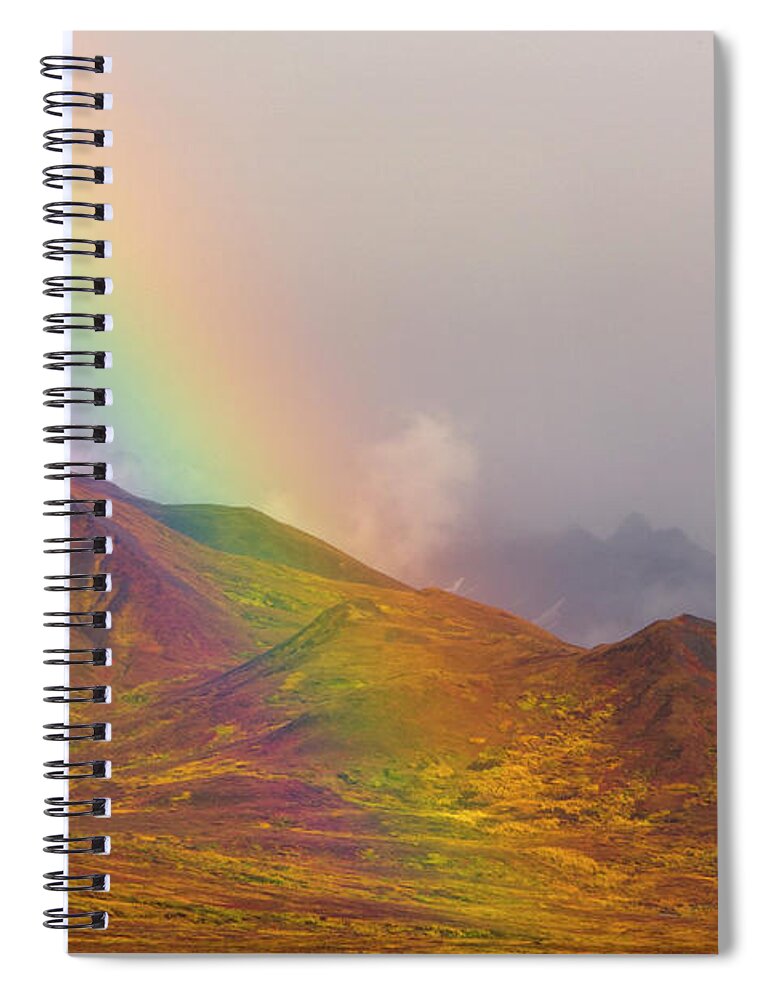 00431055 Spiral Notebook featuring the photograph Rainbow Over Fall Tundra in Denali by Yva Momatiuk John Eastcott