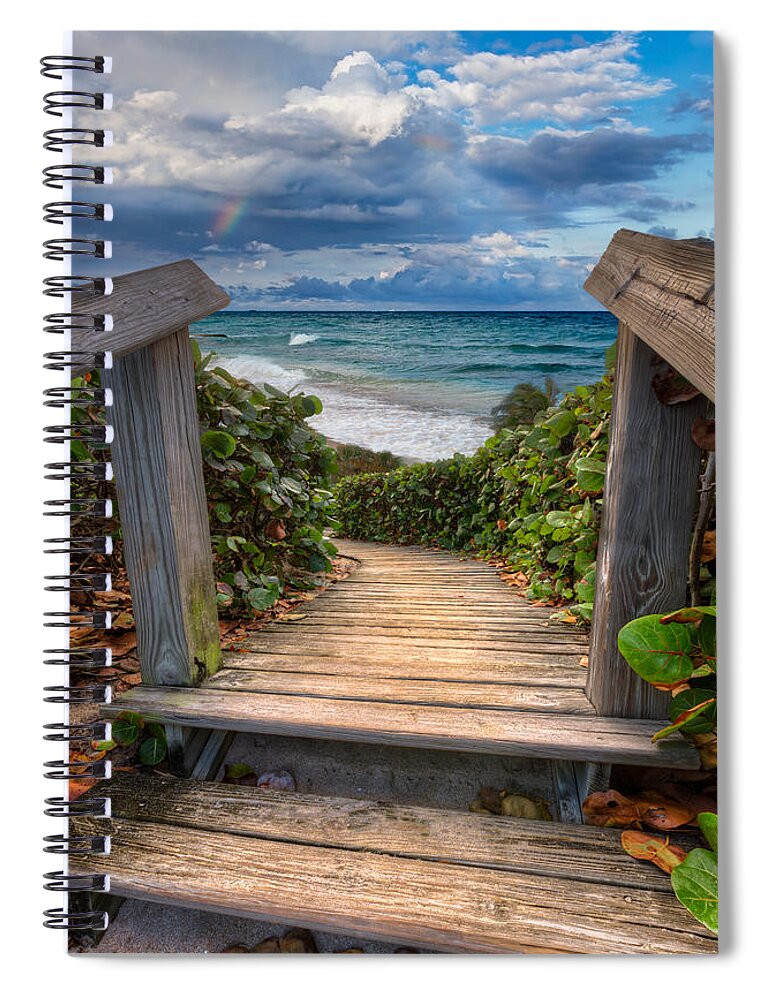 Clouds Spiral Notebook featuring the photograph Rainbow over the Ocean by Debra and Dave Vanderlaan