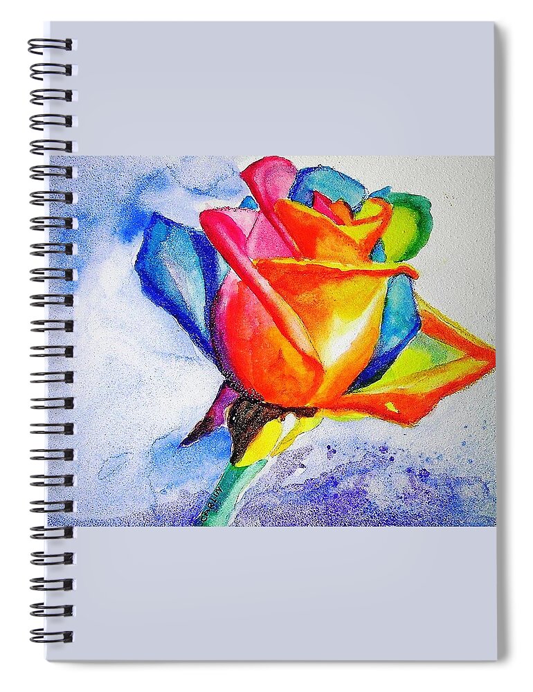 Rainbow Rose Spiral Notebook featuring the painting Rainbow Rose by Carlin Blahnik CarlinArtWatercolor