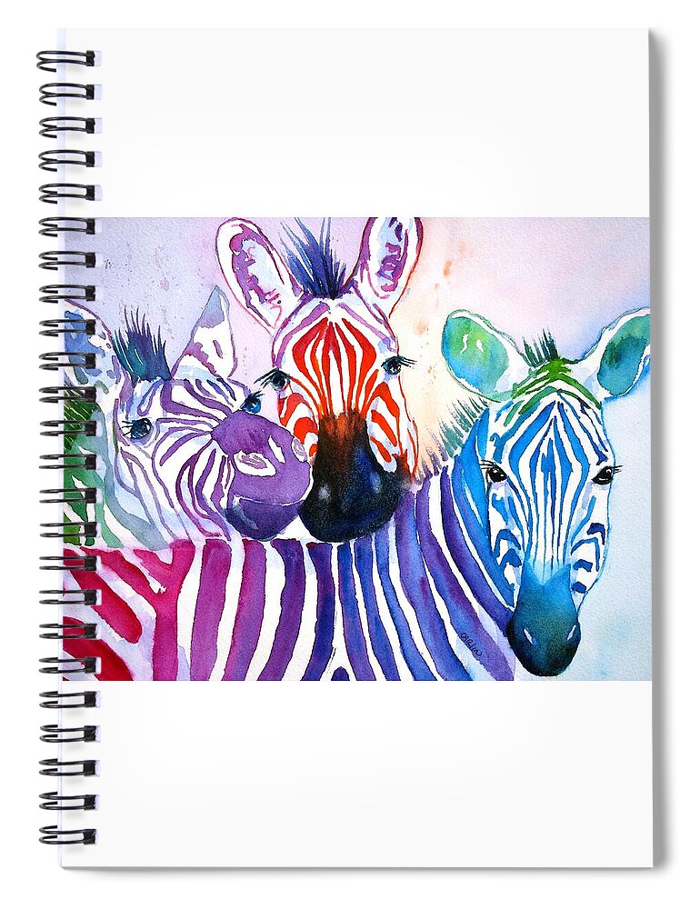 Zebra Spiral Notebook featuring the painting Rainbow Zebra's by Carlin Blahnik CarlinArtWatercolor