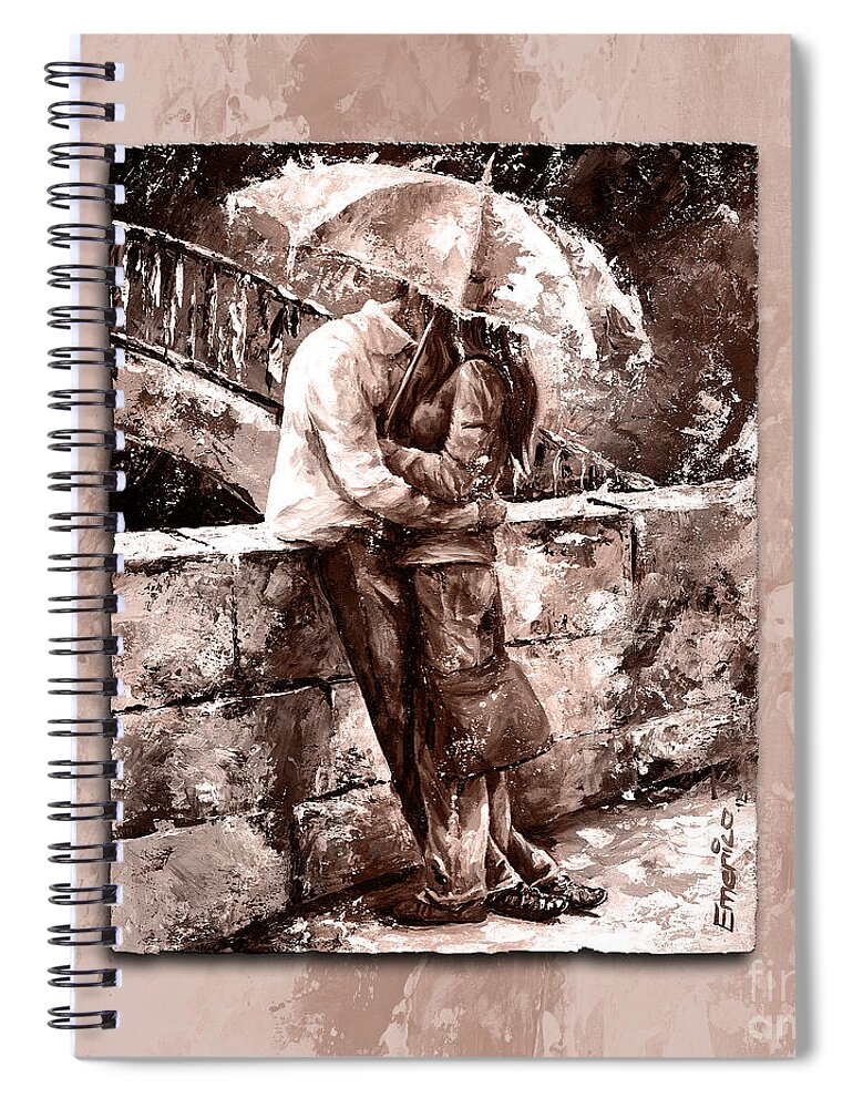 Amorous Spiral Notebook featuring the painting Rainy day - Love in the rain Style MistyRose by Emerico Imre Toth