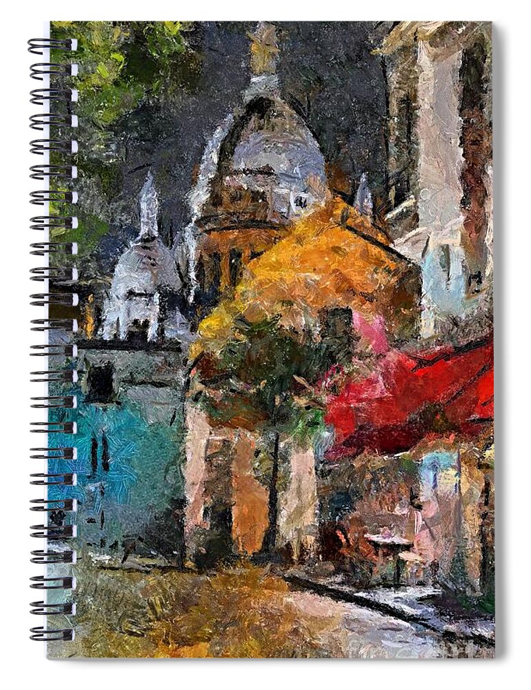 Cityscape Spiral Notebook featuring the painting Rainy Evening In Montmartre by Dragica Micki Fortuna