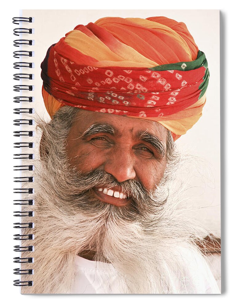 India Spiral Notebook featuring the photograph Rajastan Indian Man With Long White Beard and Colorful Turban by Jo Ann Tomaselli