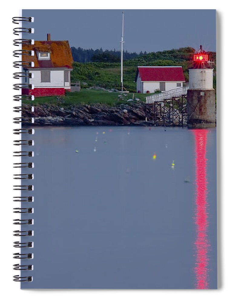 Boothbay Harbor Spiral Notebook featuring the photograph Ram Island Lighthouse At Night Maine by Keith Webber Jr