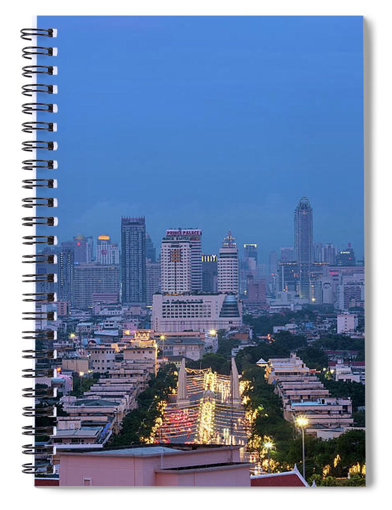 Tranquility Spiral Notebook featuring the photograph Ratchadamnoen Road by Monthon Wa