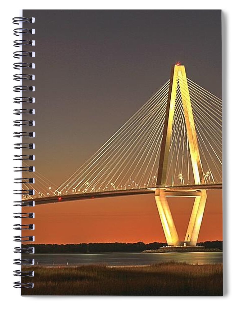 Ravenel Bridge Spiral Notebook featuring the photograph Ravenel Bridge At Dusk by Adam Jewell