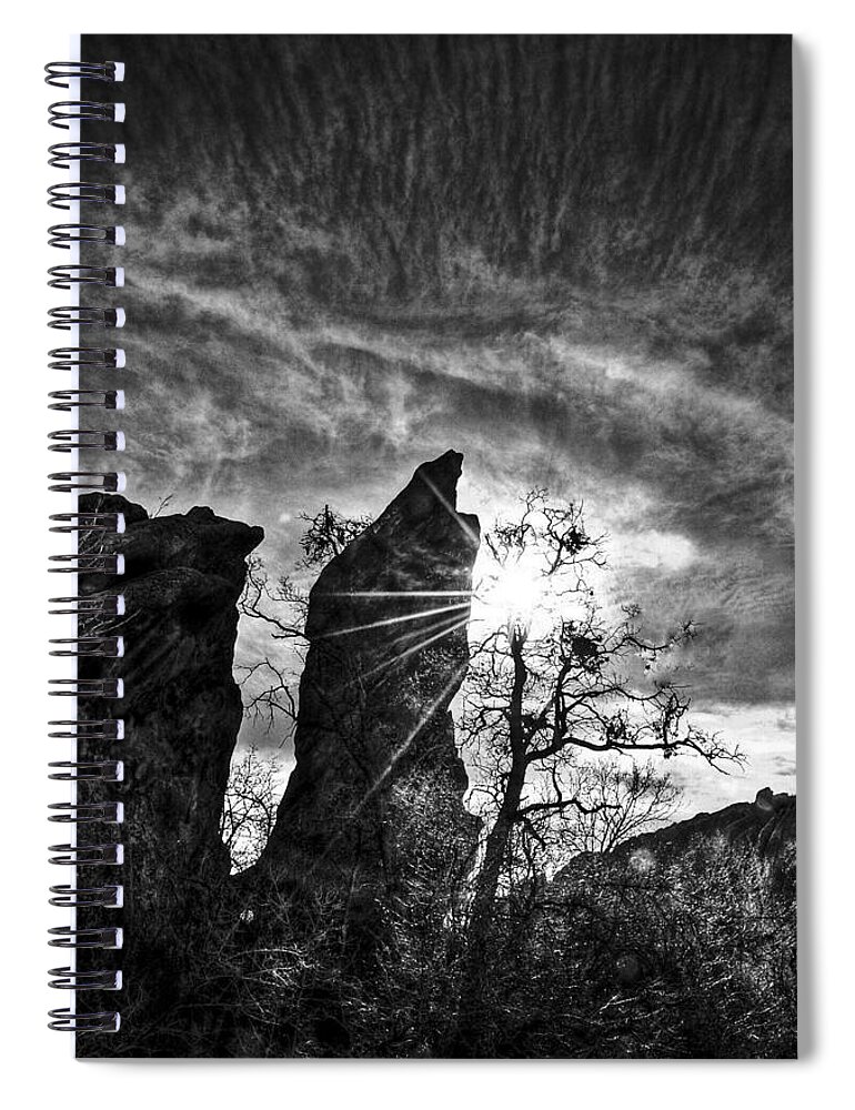 Black And White Photographs Spiral Notebook featuring the photograph Rays by Phyllis Meinke