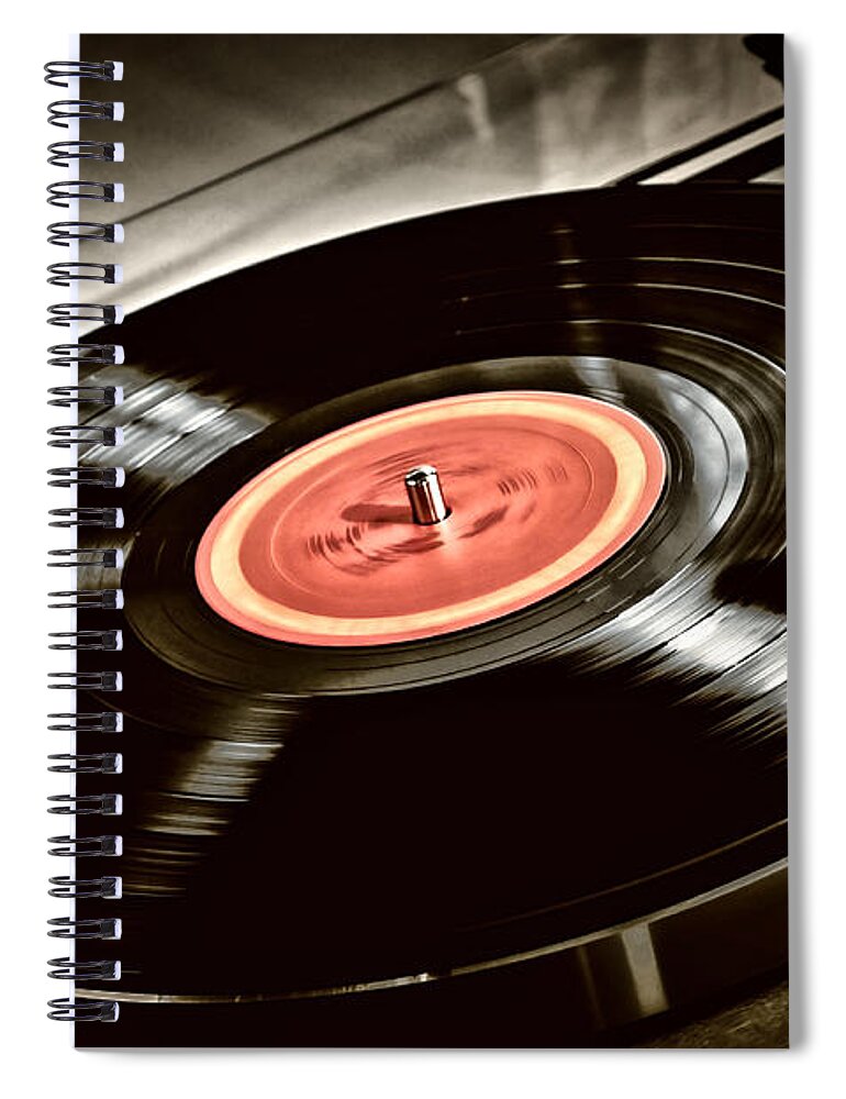 Vinyl Spiral Notebook featuring the photograph Record on turntable by Elena Elisseeva