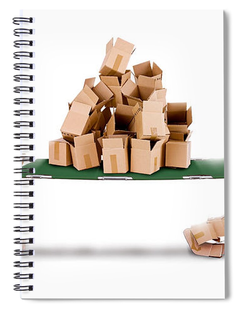  Recycling Spiral Notebook featuring the photograph Recycling boxes by box characters and stretcher by Simon Bratt