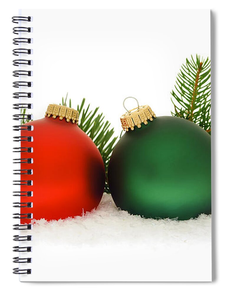 Christmas Spiral Notebook featuring the photograph Red and green Christmas baubles by Elena Elisseeva