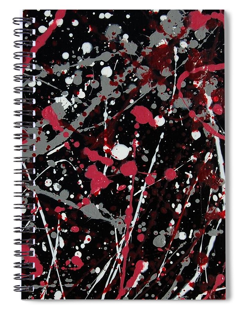Linda Brody Spiral Notebook featuring the painting Red and Grey Paint Splatter I by Linda Brody
