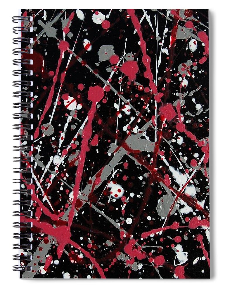 Linda Brody Spiral Notebook featuring the painting Red and Grey Paint Splatter II by Linda Brody