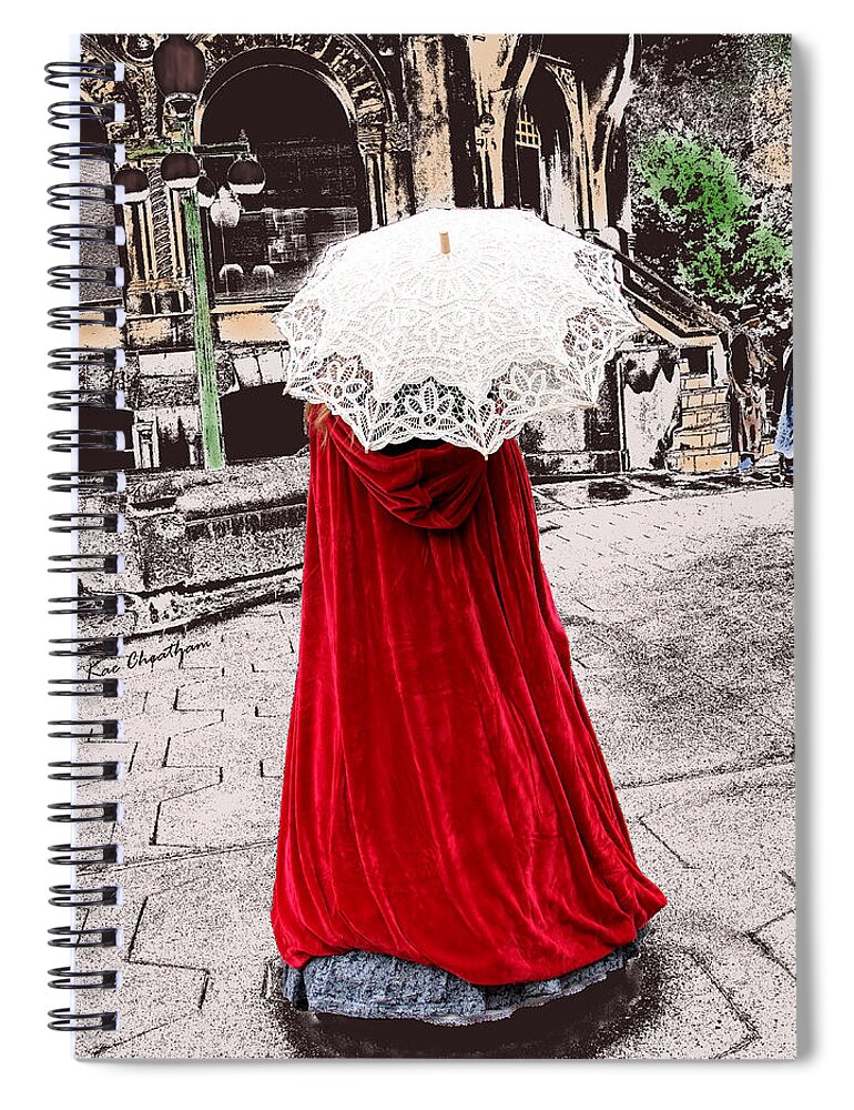 Red Cape Spiral Notebook featuring the digital art Red and White Walking by Kae Cheatham