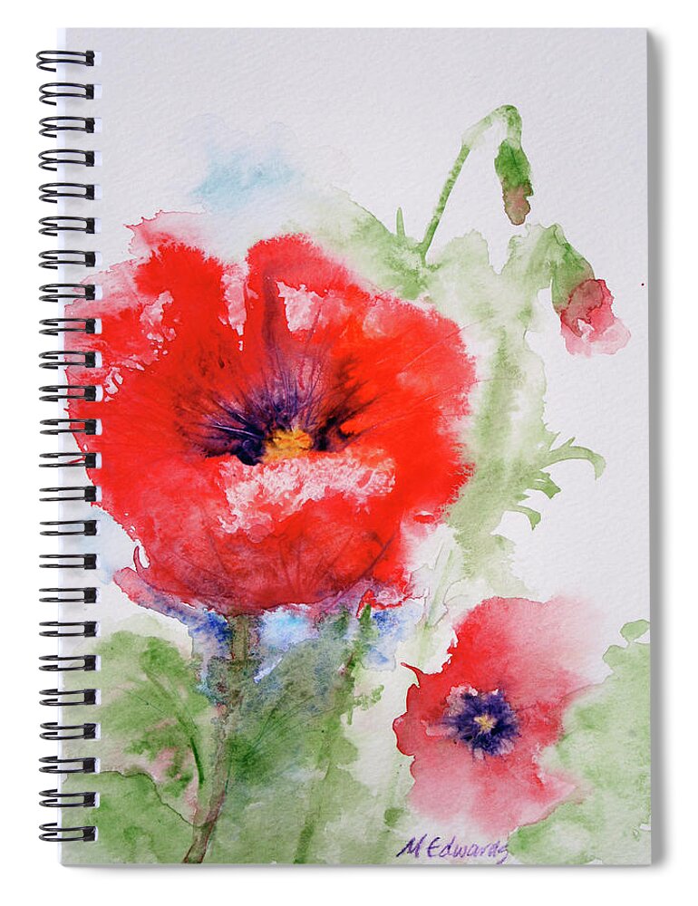 Red Spiral Notebook featuring the painting Red Anemones by Marna Edwards Flavell