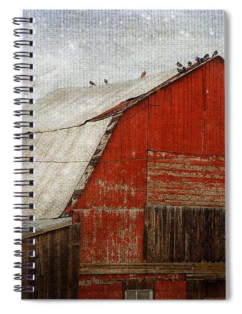 Barn Spiral Notebook featuring the photograph Red Barn And First Snow by Theresa Tahara