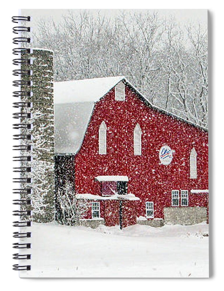 Red Barn Spiral Notebook featuring the photograph Red Barn in Snow by Jack Schultz