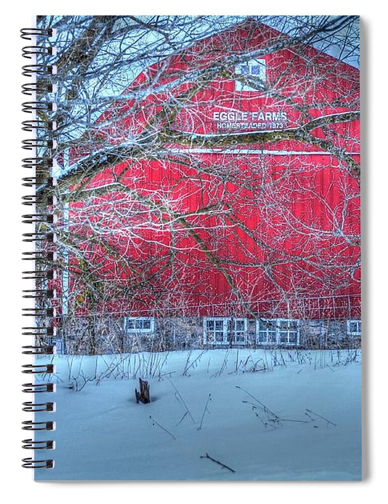 Hdr Spiral Notebook featuring the photograph Red Barn in Winter by Terri Gostola