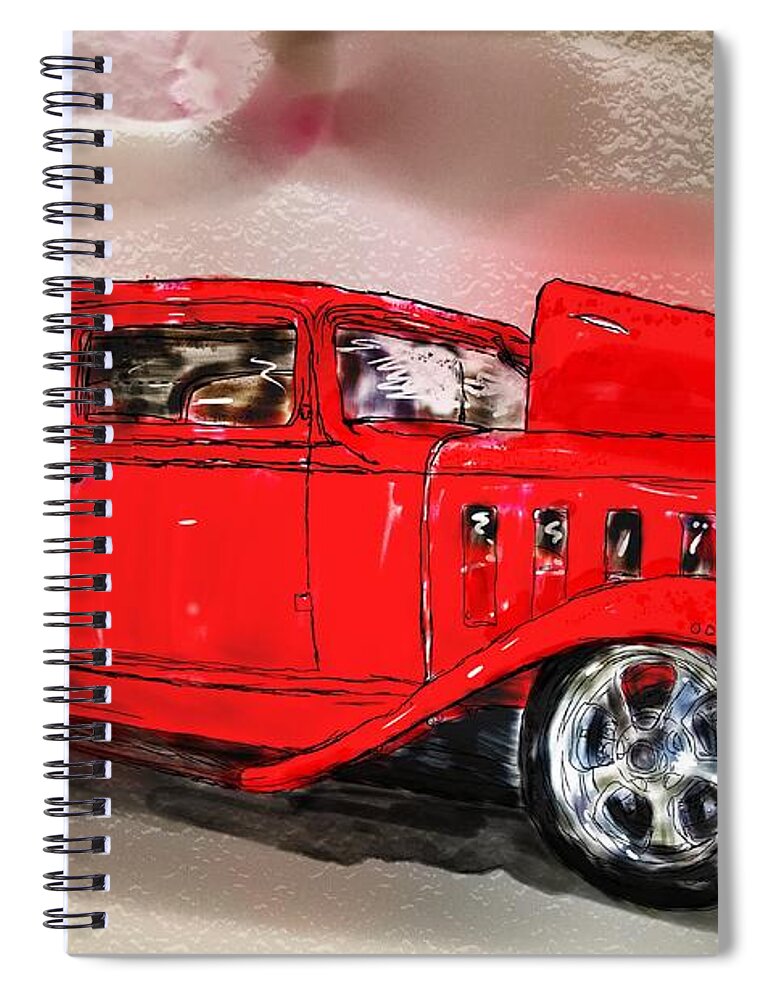 Antique Spiral Notebook featuring the digital art Red car by Debra Baldwin