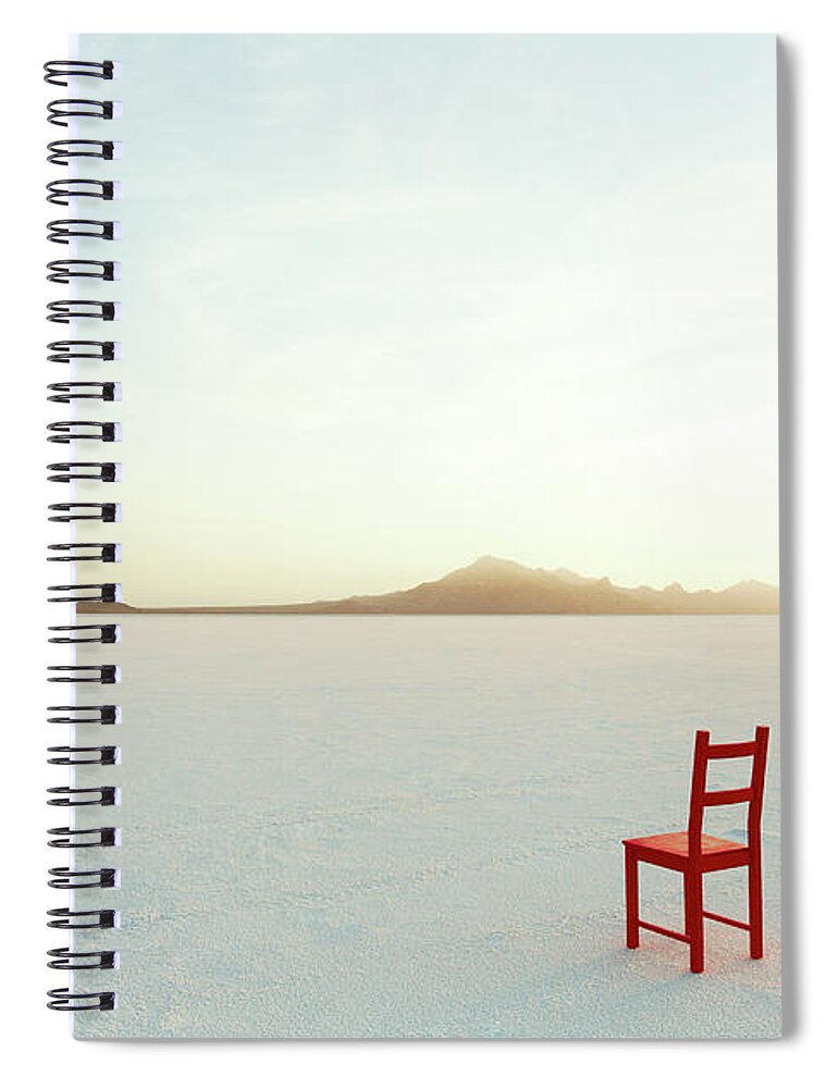 Tranquility Spiral Notebook featuring the photograph Red Chair On Salt Flats, Facing The by Andy Ryan