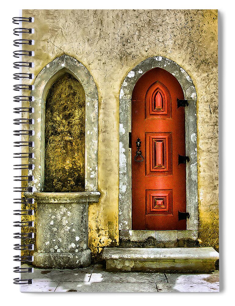 Medieval Spiral Notebook featuring the photograph Red Door of the Medieval Castle of Sintra by David Letts