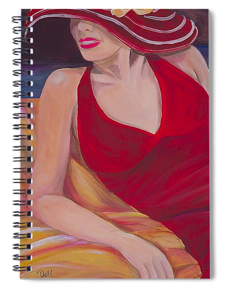 Woman Spiral Notebook featuring the painting Red Dress Reclining by Debi Starr