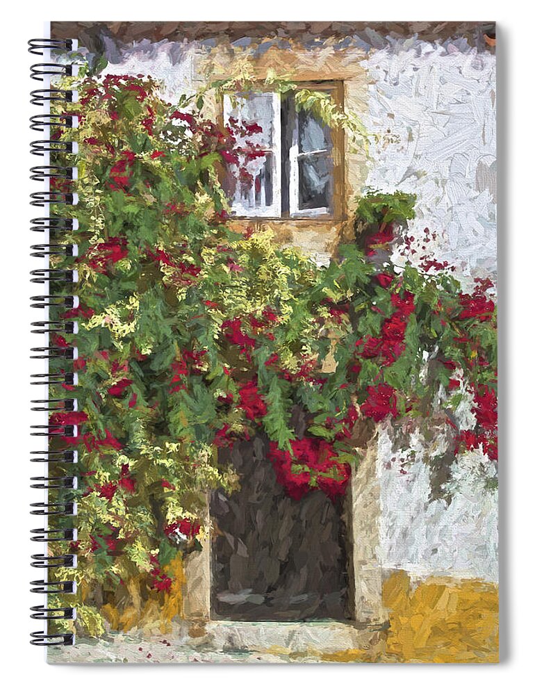 Brown Spiral Notebook featuring the painting Red Flowers on Vine by David Letts