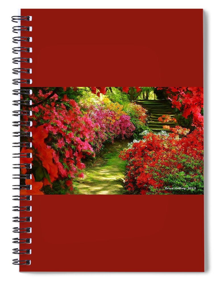 Red Spiral Notebook featuring the painting Red Garden Walkway by Bruce Nutting